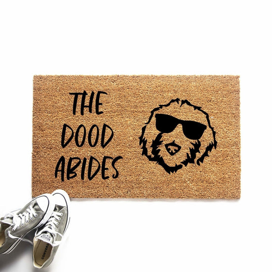 The Dood Abides Funny Goldendoodle Doormat