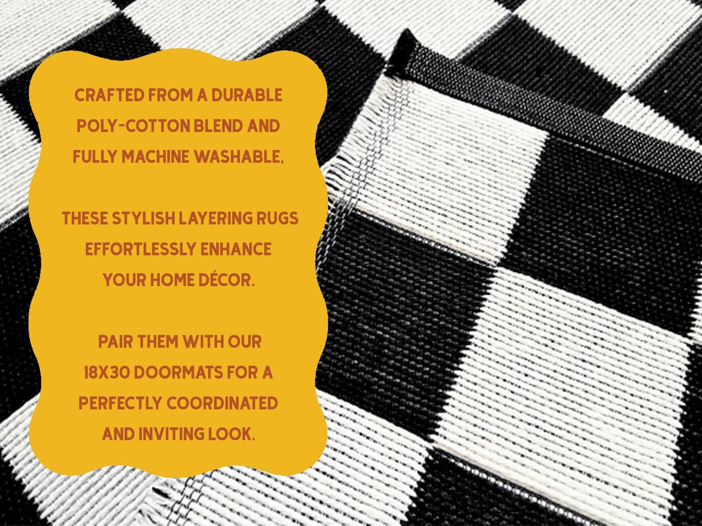 Black and White Checkerboard Woven Layering Rug