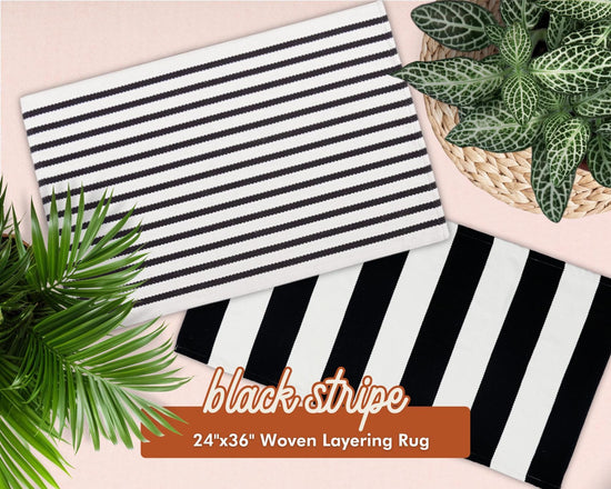 Black and White Stripe Woven Layering Rug