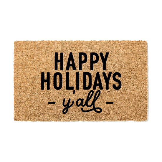 Happy Holidays Y'all Christmas Doormat Mat, Modern Christmas