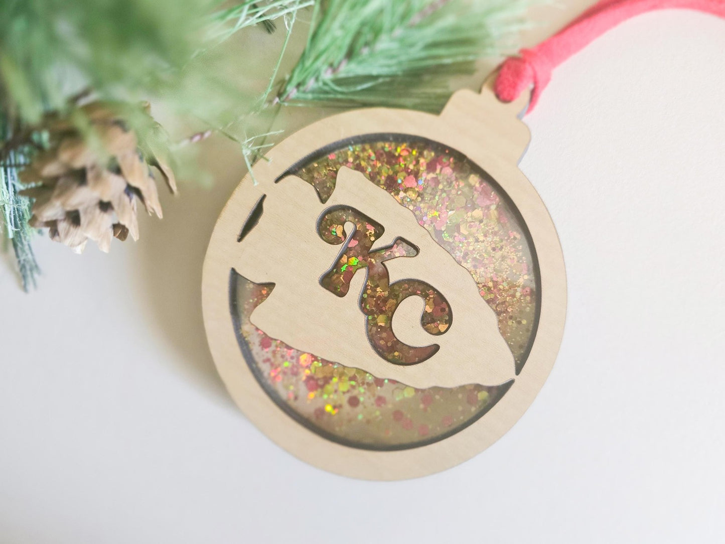 Kansas City Football Christmas Tree Ornament, Confetti Shaker Ornament, Christmas Decor, Gift for Sports Fan, Wooden Ornament