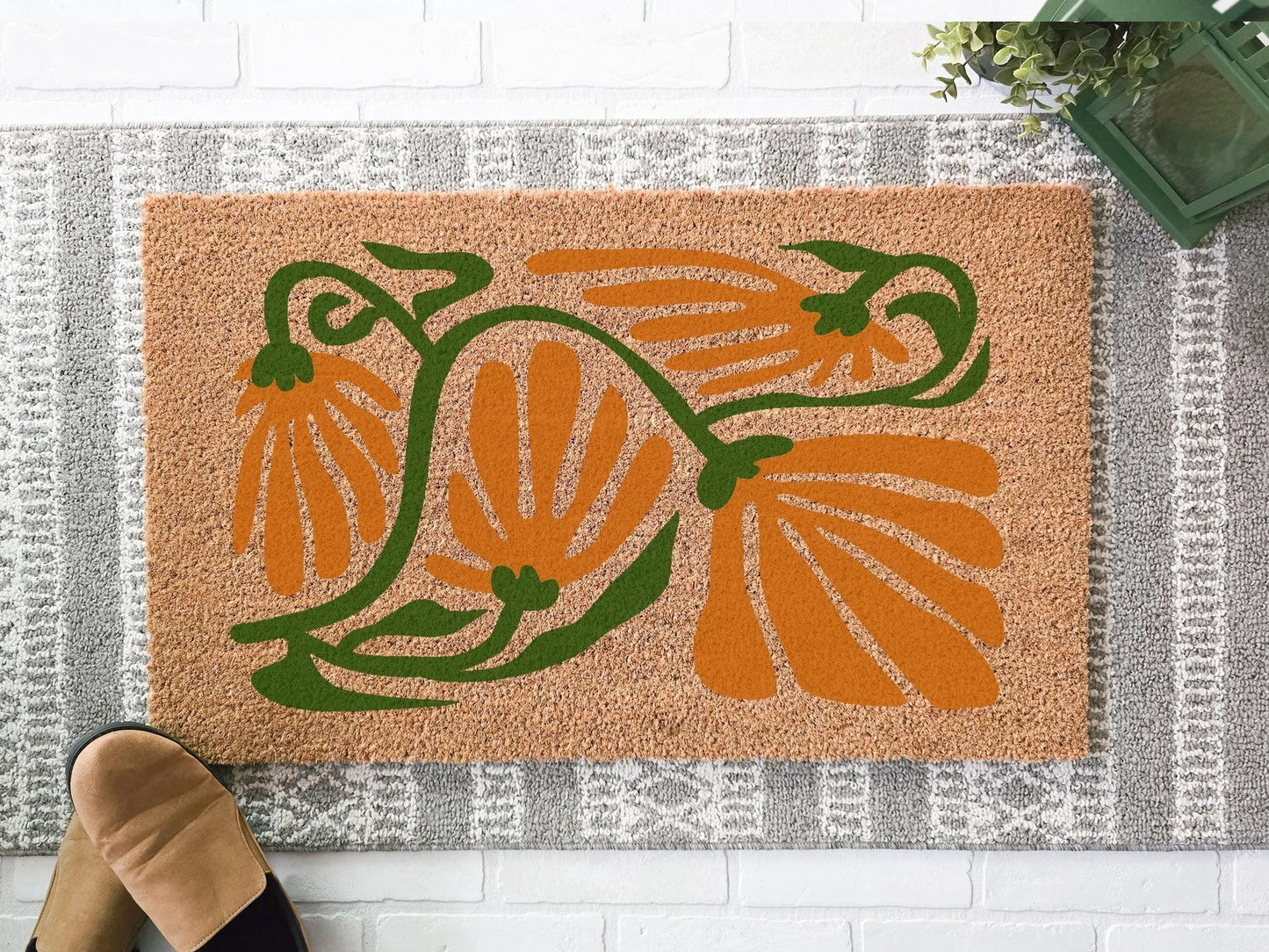 Abstract Orange Floral Doormat