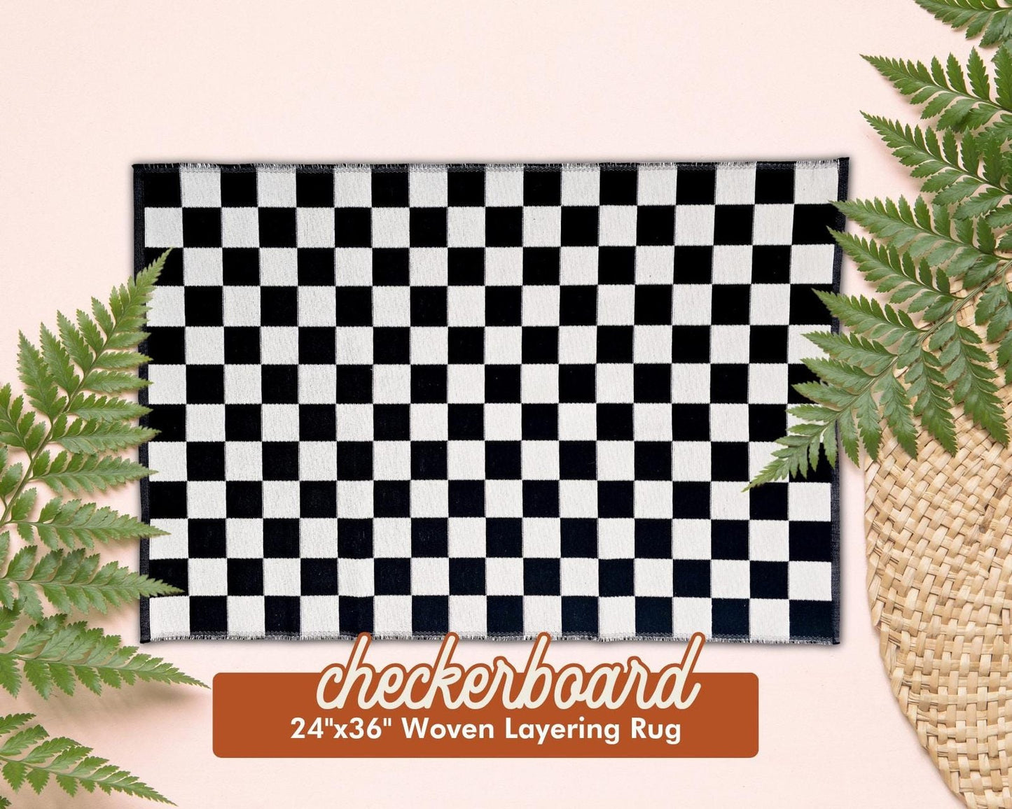 Black and White Checkerboard Woven Layering Rug