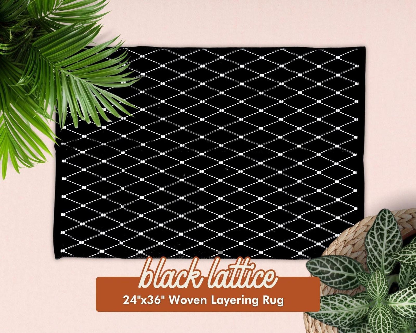 Black Lattice Woven Layering Rug - Homebound Society