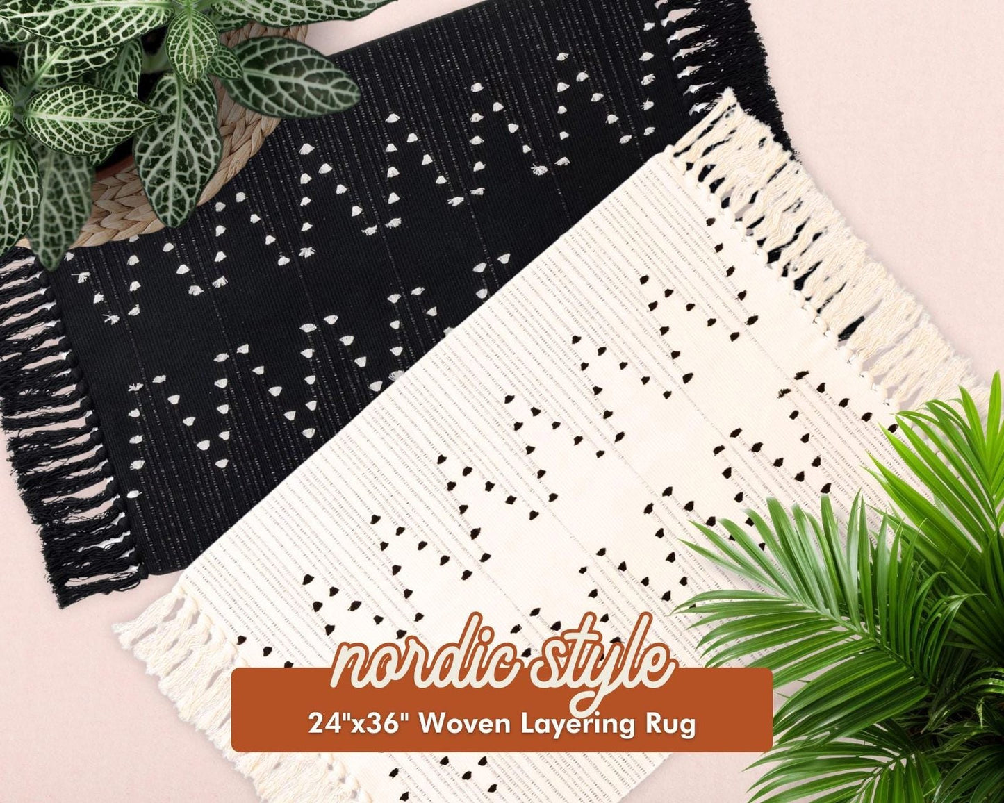 Nordic Style Woven Layering Rug with Fringe