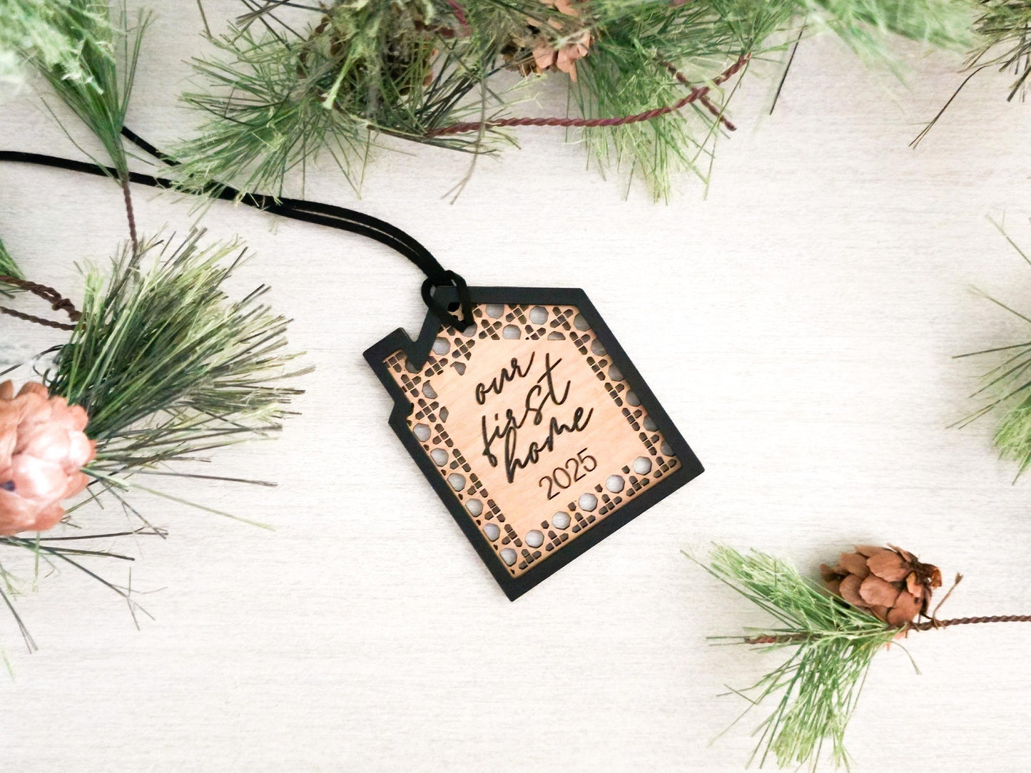 Our First Home Ornament – House Shaped Rattan Style Christmas Ornament