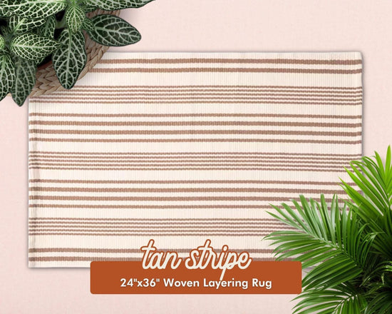 Tan Stripe Woven Layering Rug