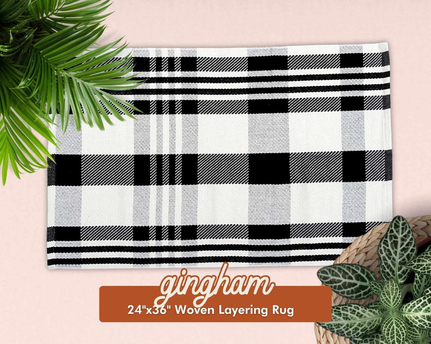 Gingham Plaid Woven Layering Rug