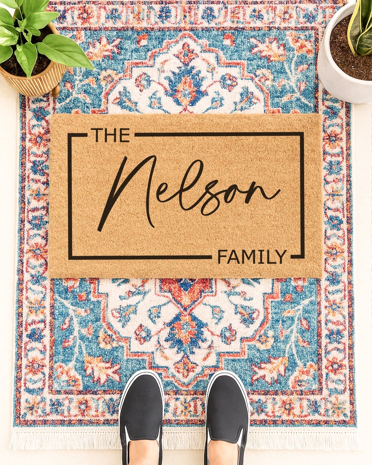 Personalized Family Name Border Custom Doormat