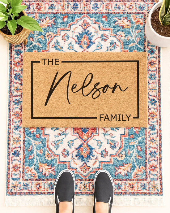 Personalized Family Name Border Custom Doormat
