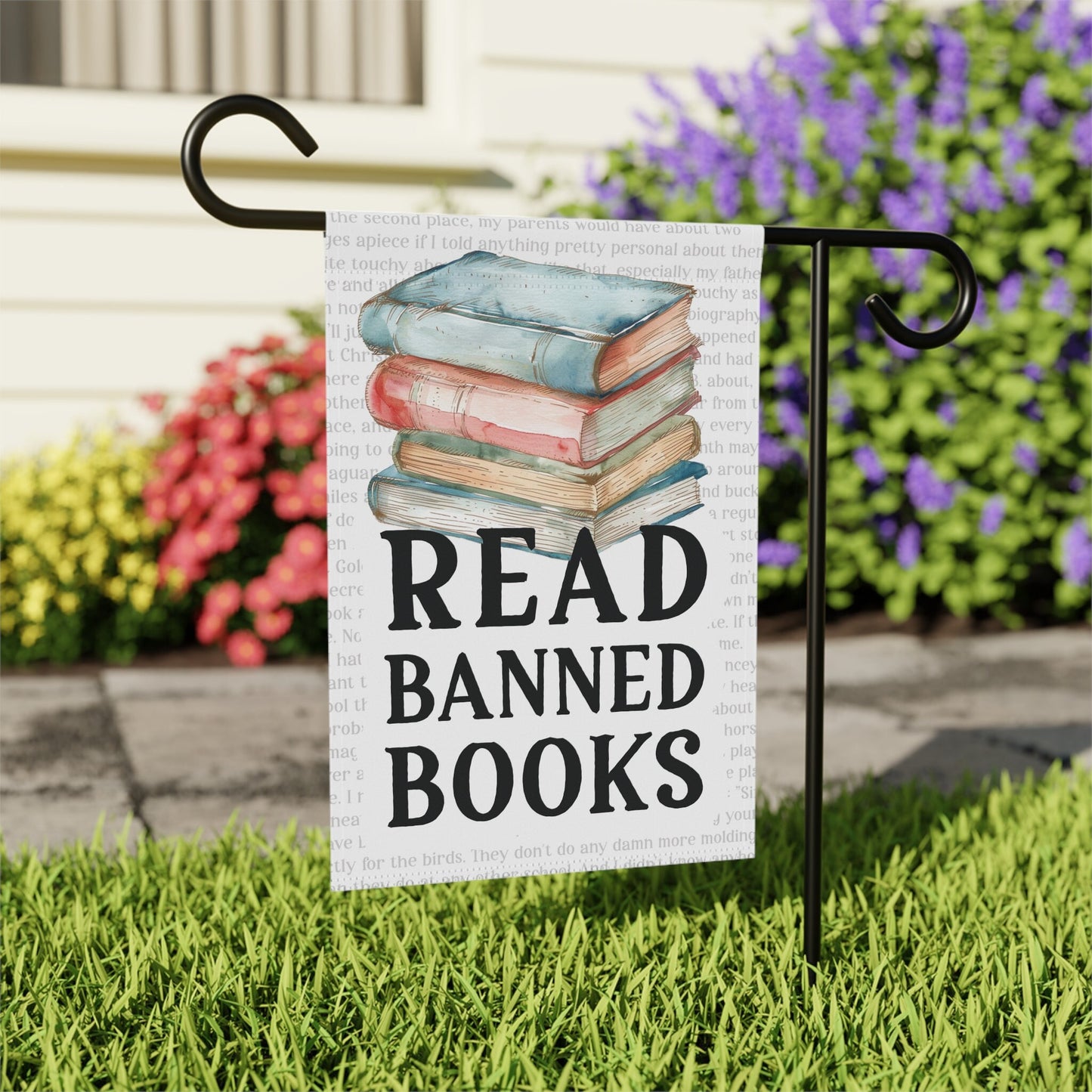 Read Banned Books Garden and House Banner Flag
