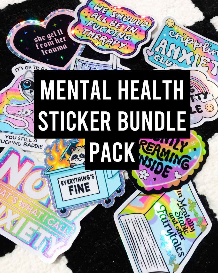 Funny Mental Health Sticker Pack – Holographic Waterproof Vinyl Decals – Discounted Bundle of Anxiety, Therapy & Trauma Humor