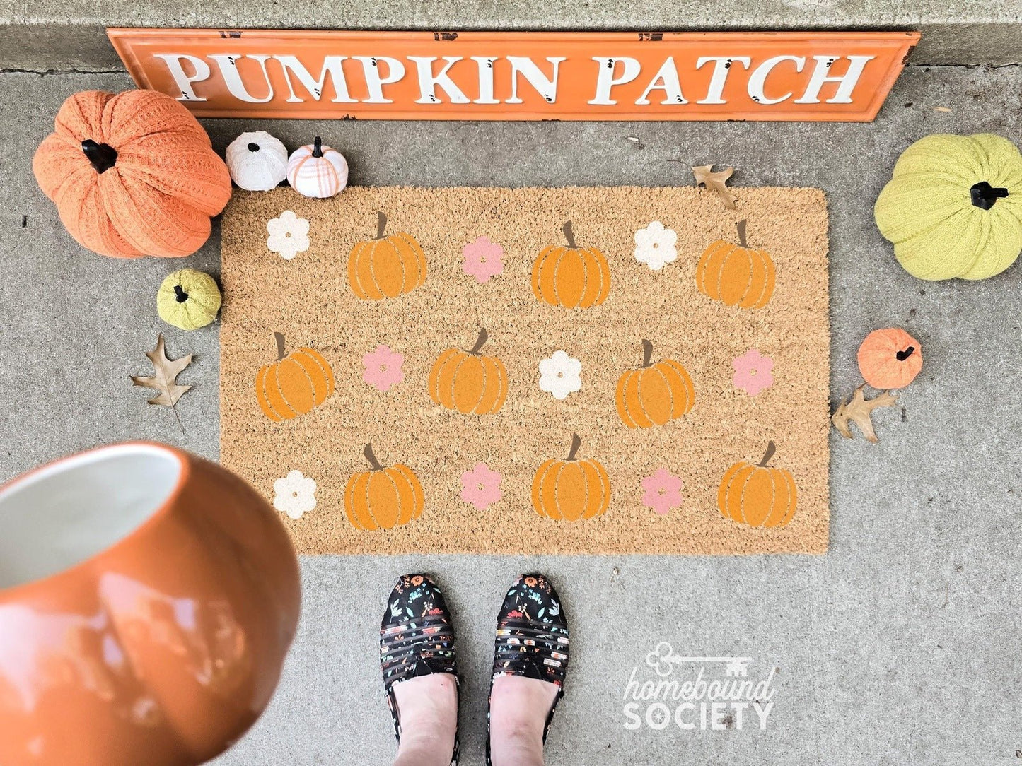 Pumpkins and Flowers Pattern Doormat - Homebound Society
