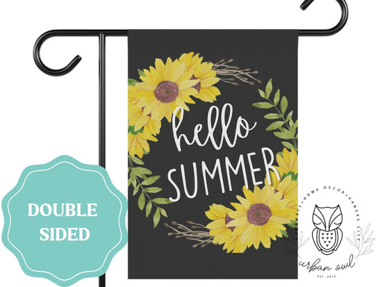 Hello Summer Sunflower Wreath Garden Flag