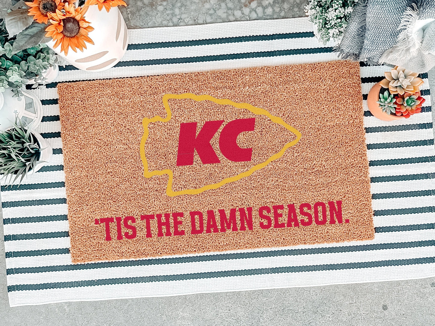 Tis the Damn Season Kansas City Football Door Mat, Kansas City Arrowhead Welcome Mat, Swiftie Gift, Sports Door Mat, Outdoor Welcome Mat