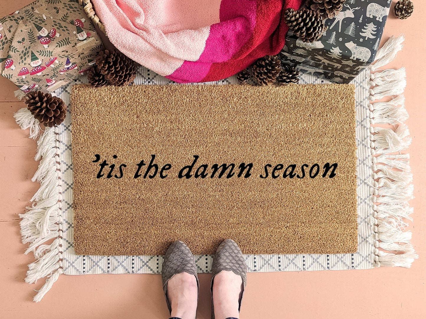 Tis the Damn Season Christmas Door Mat, Christmas Tree Farm Doormat, Winter Welcome Mat, Christmas Gift, Swiftie Gift